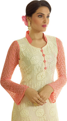 

Shreeji Fashion Chiffon Embroidered Salwar Suit Dupatta Material(Un-stitched), Peach;white