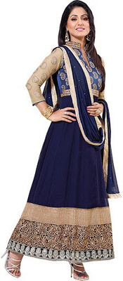 

V And V Shop Georgette Embroidered Semi-stitched Salwar Suit Dupatta Material, Blue;golden