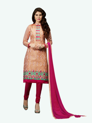 

Khushali Chanderi Self Design, Embroidered Salwar Suit Dupatta Material(Un-stitched), Beige;pink