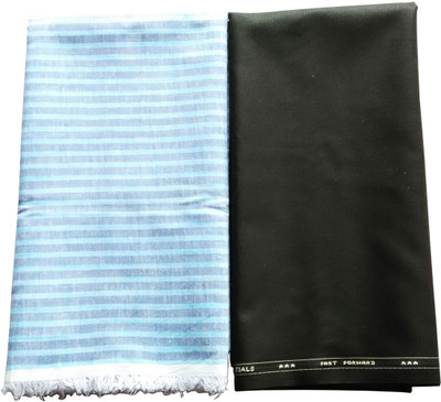 

Vimal Polyester Solid, Striped Shirt & Trouser Fabric(Un-stitched), Blue