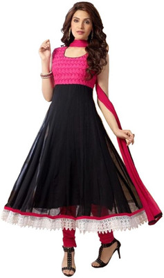 

Vandv Shop Georgette Embroidered Salwar Suit Dupatta Material(Un-stitched), Black