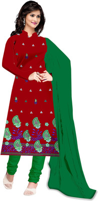 

Jiya Crepe Self Design, Embroidered Salwar Suit Dupatta Material(Un-stitched), Green;maroon