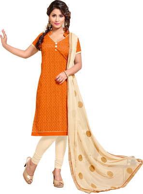 

Khushali Chanderi Self Design, Embroidered Salwar Suit Dupatta Material(Un-stitched), Beige;orange