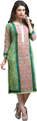 

Vandv Shop Cotton Printed Kurti Fabric(Un-stitched), Green;pink