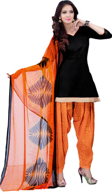 

Jiya Cotton Printed, Solid Salwar Suit Dupatta Material(Un-stitched), Black;orange