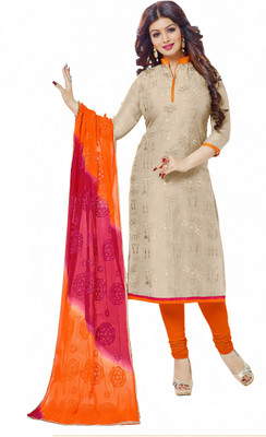 

Jiya Chanderi Self Design, Embroidered Salwar Suit Dupatta Material(Un-stitched), Beige;orange;pink