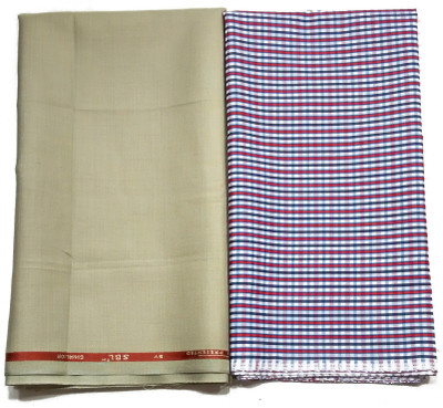 

Gwalior Suitings Cotton Polyester Blend Checkered Shirt & Trouser Fabric(Un-stitched), Beige;red