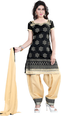 

Vardhman Synthetics Chanderi Embroidered Dress/Top Material(Un-stitched), Black