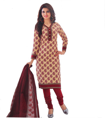 

Giftsnfriends Cotton Printed Salwar Suit Material(Un-stitched), Beige