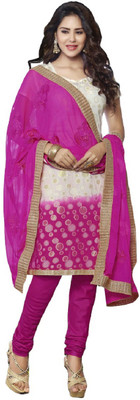 

Navya Chanderi Embroidered Salwar Suit Dupatta Material(Un-stitched), Pink;white