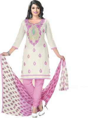 

Pshopee Cotton Embroidered Salwar Suit Dupatta Material(Un-stitched), White