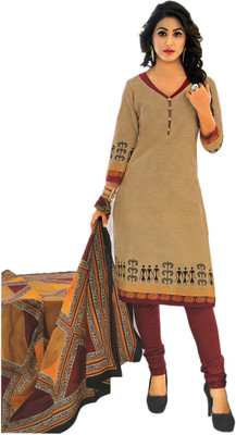 

Javuli Cotton Printed Salwar Suit Dupatta Material(Un-stitched), Beige