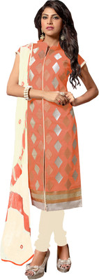 

Khushali Chanderi Self Design, Embroidered Salwar Suit Dupatta Material(Un-stitched), Beige;orange