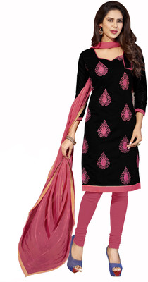 

Jiya Chanderi Self Design, Embroidered Salwar Suit Dupatta Material(Un-stitched), Black;pink
