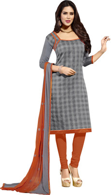 

Jiya Chanderi Self Design, Embroidered Salwar Suit Dupatta Material(Un-stitched), Grey;orange