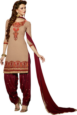 

Jiya Georgette Self Design, Embroidered, Embellished Salwar Suit Dupatta Material(Un-stitched), Beige;maroon