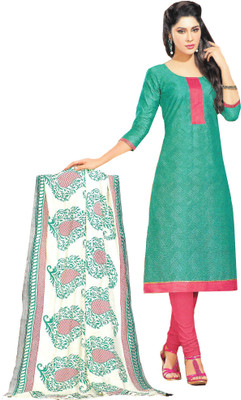 

Banjara India Cotton Silk Blend Printed Salwar Suit Material(Un-stitched), Green