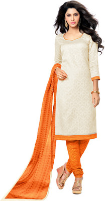 

Jiya Jacquard Self Design Salwar Suit Dupatta Material(Un-stitched), Beige;orange