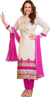 

Trendz Apparels Cotton Embroidered Dress/Top Material(Un-stitched), White