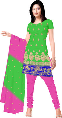

Jiya Chanderi Self Design, Embroidered Salwar Suit Dupatta Material(Un-stitched), Light green;pink