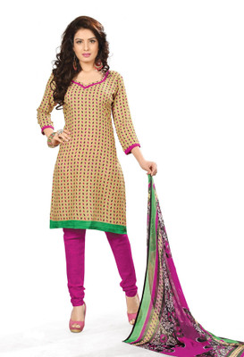 

BanoRani Cotton Polyester Blend Printed Salwar Suit Dupatta Material(Un-stitched), Beige
