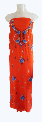 

Skhoza Georgette Embroidered Kurti Fabric(Un-stitched), Orange