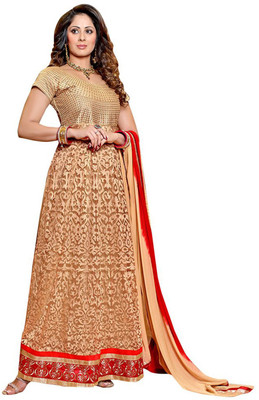 

Party Wear Dresses Georgette Embroidered Semi-stitched Salwar Suit Dupatta Material, Gold