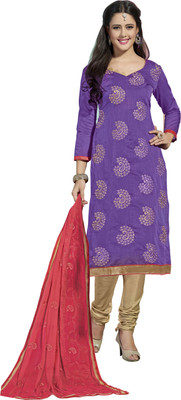 

Khushali Chanderi Self Design, Embroidered Salwar Suit Dupatta Material(Un-stitched), Beige;pink;purple