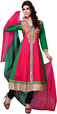 

JT International Cotton Embroidered Salwar Suit Dupatta Material(Un-stitched), Green;pink