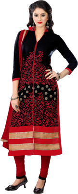 

Khushali Cotton Self Design, Embroidered Salwar Suit Dupatta Material(Un-stitched), Black;red