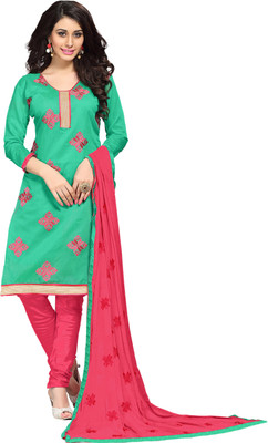 

Khushali Chanderi Self Design, Embroidered Salwar Suit Dupatta Material(Un-stitched), Light green;pink