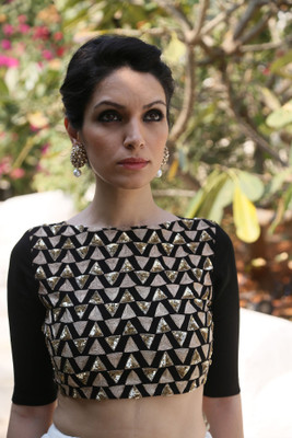 

V And V Shop Silk Embroidered Blouse Material(Un-stitched), Black