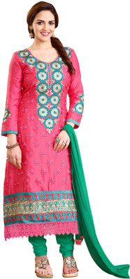 

Jiya Cotton Self Design, Embroidered Salwar Suit Dupatta Material(Un-stitched), Green;pink