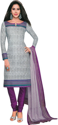

Shree Ganesh Cotton Printed Salwar Suit Dupatta Material(Un-stitched), Grey;purple
