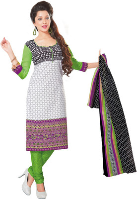 

Jaipur Kurti Cotton Printed Salwar Suit Dupatta Material(Un-stitched), Green;white