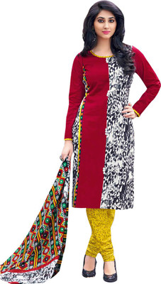 

Indian Wear Online Cotton Printed Salwar Suit Dupatta Material(Un-stitched), Red