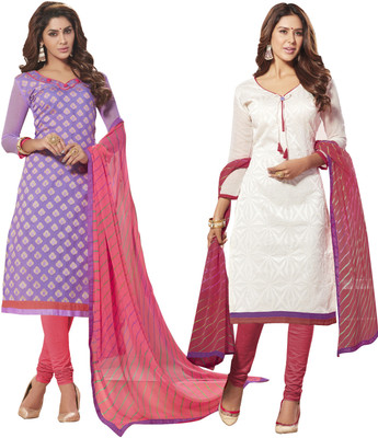

Khushali Chanderi Self Design, Embroidered Salwar Suit Dupatta Material(Un-stitched), Pink;purple;white
