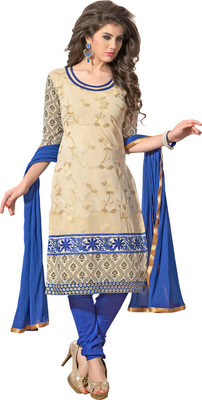 

Vandv Shop Chanderi Embroidered Salwar Suit Dupatta Material(Un-stitched), Blue;white