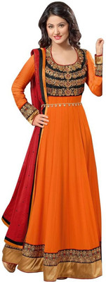 

Redqueen Fashion Georgette Embroidered Semi-stitched Salwar Suit Dupatta Material, Orange