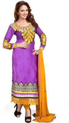 

Jiya Cotton Embroidered Dress/Top Material(Un-stitched), Purple;yellow