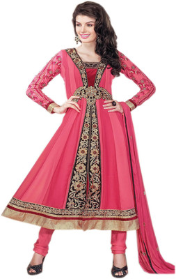 

V & V Shop Georgette Self Design Semi-stitched Salwar Suit Dupatta Material, Pink