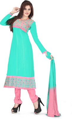 

Vardhman Synthetics Georgette Embroidered Dress/Top Material(Un-stitched), Turquoise