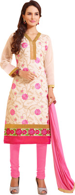 

Khushali Chanderi Self Design, Embroidered Salwar Suit Dupatta Material(Un-stitched), Pink;white