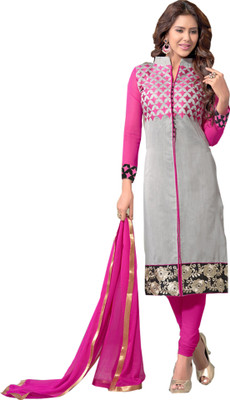 

Khushali Chanderi Self Design, Embroidered Salwar Suit Dupatta Material(Un-stitched), Grey;pink