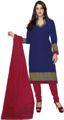 

Indian Wear Online Cotton Printed Semi-stitched Salwar Suit Dupatta Material, Blue