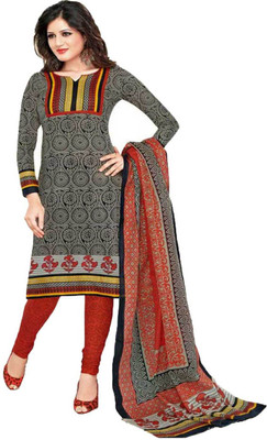 

Chatri Fashions Cotton Printed Dress/Top Material(Un-stitched), Grey;red
