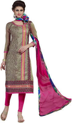 

Shree Vardhman Chanderi Embroidered Salwar Suit Dupatta Material(Un-stitched), Beige