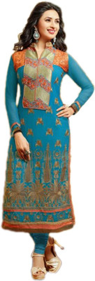

Indian Wear Online Georgette Embroidered Semi-stitched Salwar Suit Dupatta Material, Blue