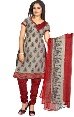 Trendz Apparels Cotton Printed Dress/Top Material(Un-stitched), Grey