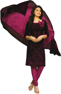 

Indian Wear Online Cotton Printed Semi-stitched Salwar Suit Dupatta Material, Black